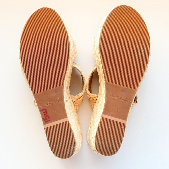 KAANAS Tenerife Light Raffia Platform Wedge Mule Sandals Summer Shoes Size 10 - Picture 7 of 16